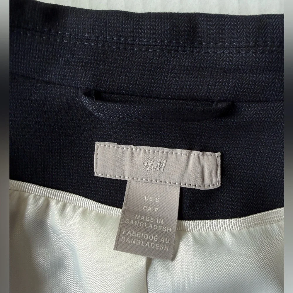 H&M Fitted Lined Suit Jacket Navy Blue Size S Office Business Casual